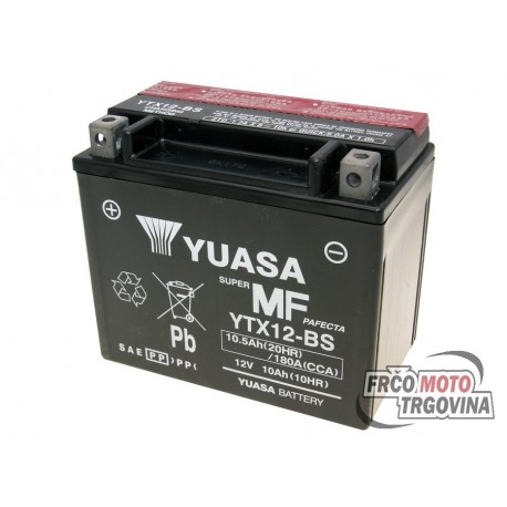 Battery Yuasa YTX12-BS DRY MF 12V 10.5Ah maintenance free