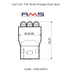Bulb  ORANGE   Led 12V T20 6Led  RMS